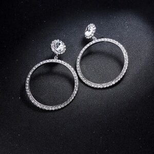 Ella Etc Silver Tone Sparkly Hoop Earrings | 3” Statement Crystal Dangle